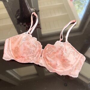 Victoria's Secret Dream Angels Push Up Bra Pink Lace Metallic Floral Size 34C